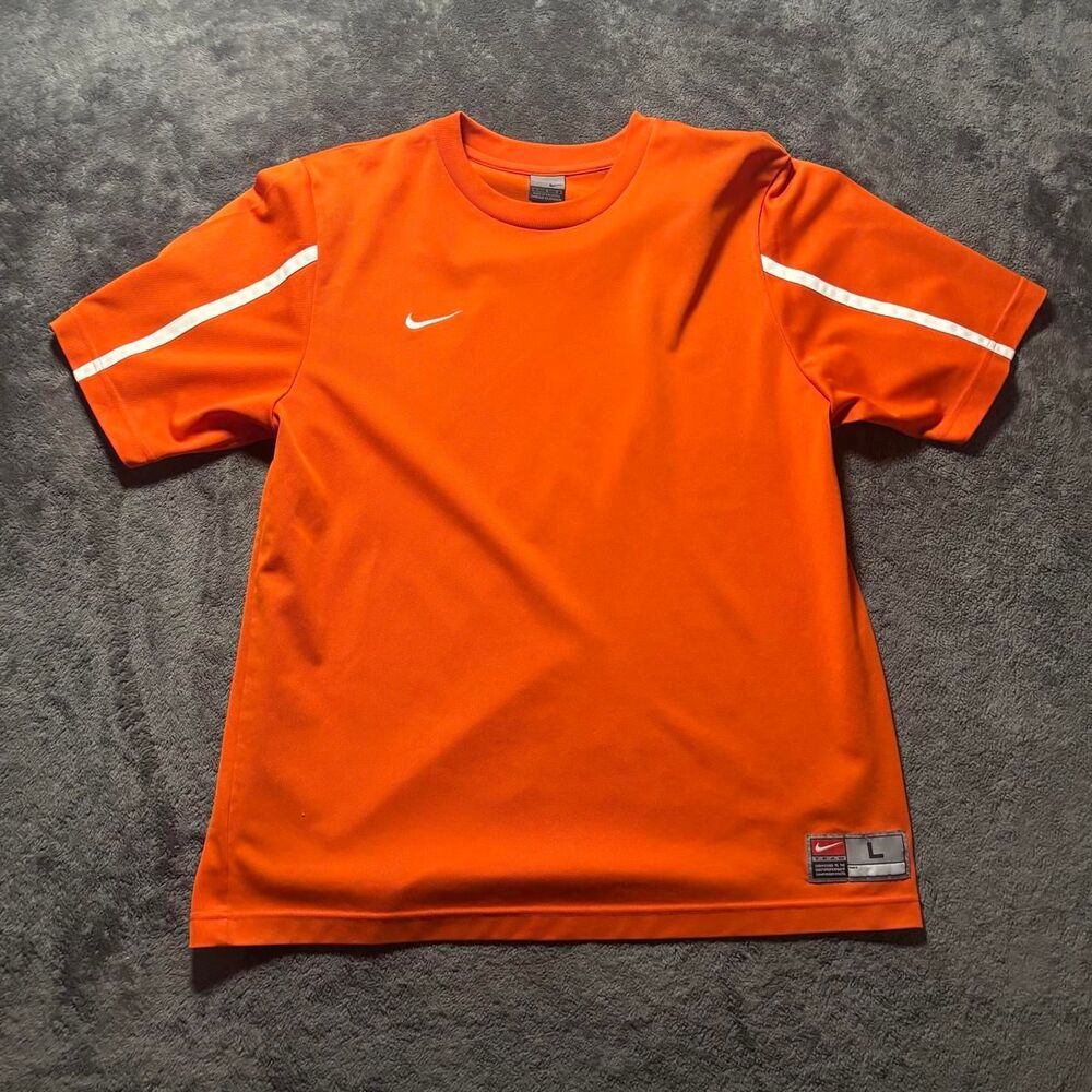 2000s Nike Team T-Shirt Mens L Orange Silver Logo 2000s Y2K Short Sleeve